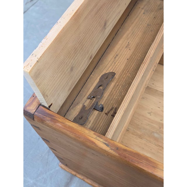Antique German Natural Pine Storage Trunk With Original Iron Key For Sale - Image 13 of 13