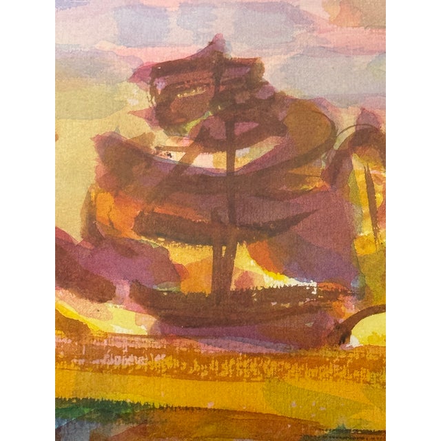 Post Impressionistic Original Watercolor Art Work, Framed For Sale - Image 10 of 12