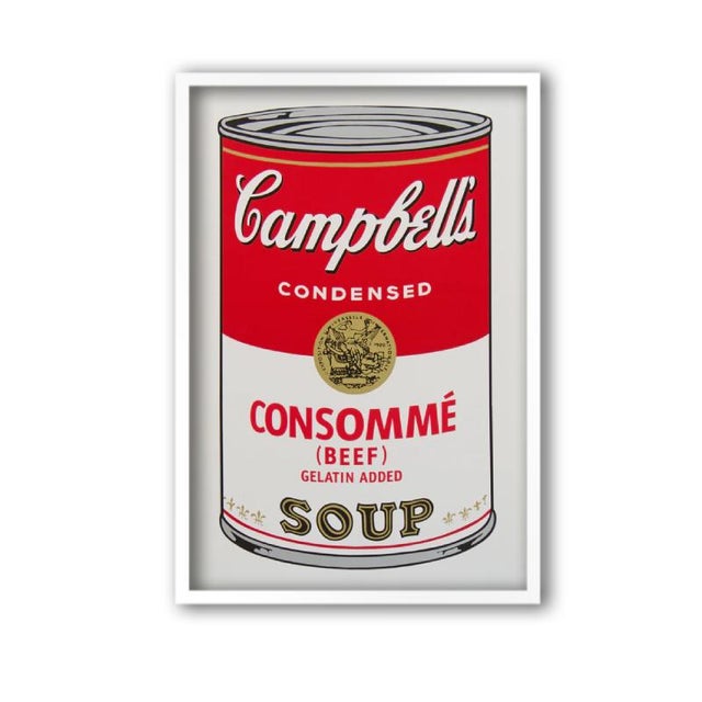 Andy warhol, (sunday b. Morning), campbells consomme soup, silkscreen print, framed silkscreen print from photo negatives...