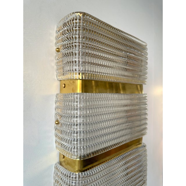 Brass Contemporary Pair of Brass and Murano Glass Sconces, Italy For Sale - Image 8 of 13