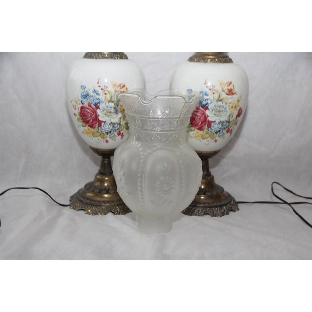 Opaline Frosted Glass Lampshade with Floral Decor Lamps, 1950s, Set of 2 For Sale - Image 11 of 18