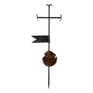 Large Antique French Sculptural Wood and Wrought Iron Weather Vane Cross, 19th Century For Sale