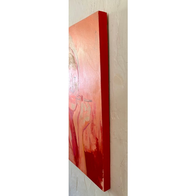 Late 20th Century Contemporary Portrait Lady in Red Acrylic on Wood For Sale In Palm Springs - Image 6 of 12