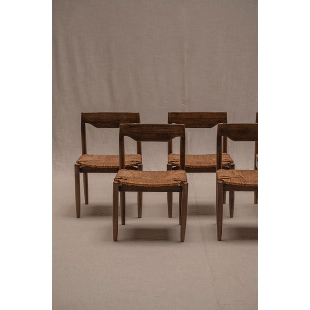 Mid-Century Wengé and Rattan Dining Chairs, 1970s, Set of 6 For Sale - Image 3 of 18