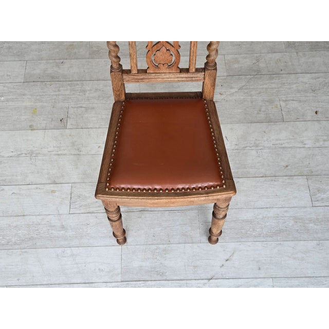 Brown Danish Dining Chairs in Carved Oak and Leather, 1930s, Set of 4 For Sale - Image 8 of 18