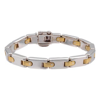 Mid 20th Century Tiffany & Co Vintage Silver 18k Yellow Gold H Link Bracelet 6.75" For Sale