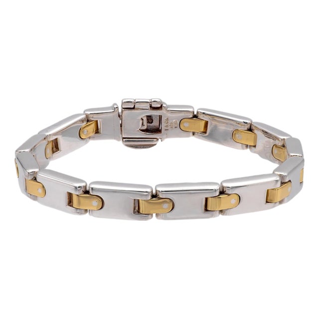 Mid 20th Century Tiffany & Co Vintage Silver 18k Yellow Gold H Link Bracelet 6.75" For Sale