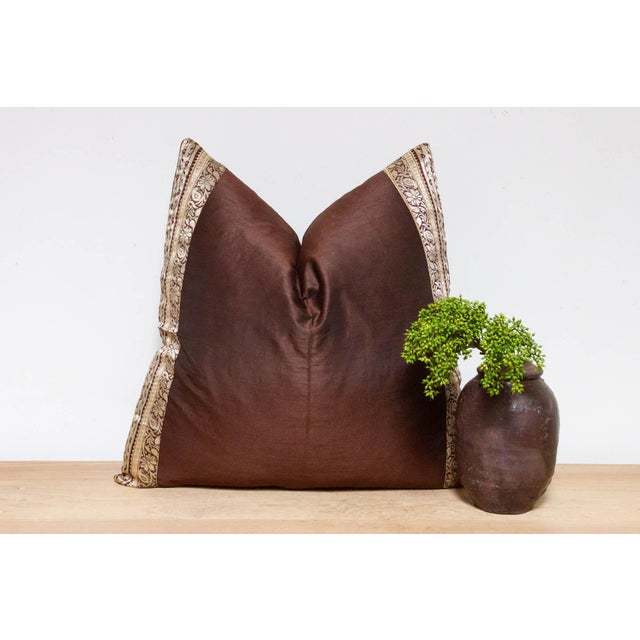 Brown Night Brown Festive Silk Euro Pillow Cover For Sale - Image 8 of 8