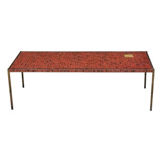 Midcentury Italian Mosaic Table with Iron Base and Red Glass Tile Style Top For Sale
