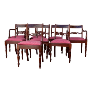 Antique Georgian Regency Flame Mahogany Dining Chairs Armchairs 1820- Set of 8