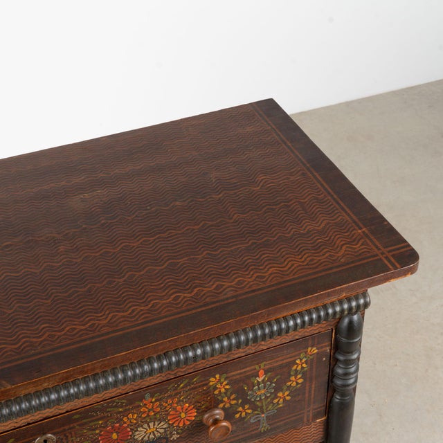 Wood 19th Century Hungarian Original Hand-Painted Pine Chest of Three Drawers For Sale - Image 7 of 16