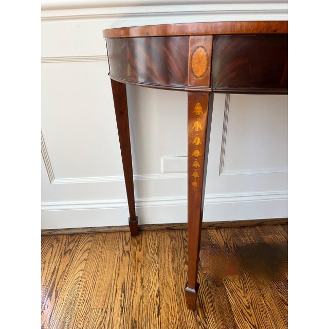 Mid 20th Century Pair of Inlaid Demilune Hepplewhite-Style Console Tables For Sale In Nashville - Image 6 of 9