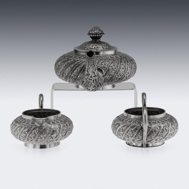 Late 19th Century 19th Century Antique Indian Kutch Silver Tea Service, Set of 3 For Sale - Image 5 of 18