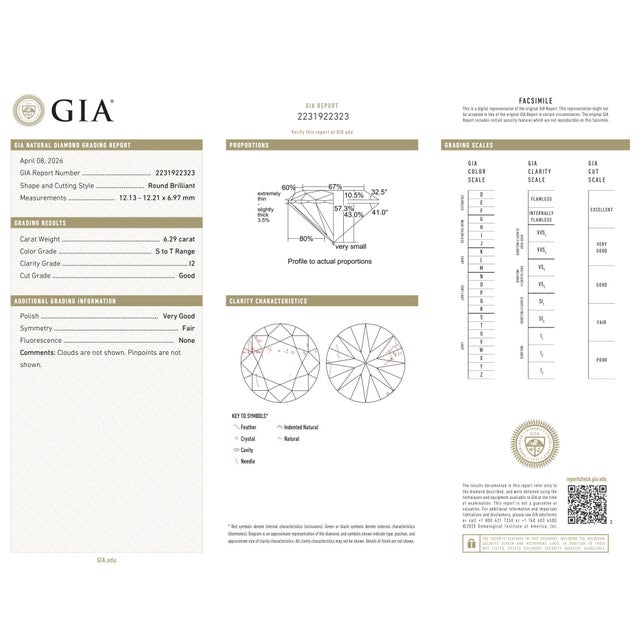 Metal Mid Century Gia 6.29 Carat Diamond Platinum Engagement Ring, Size 7.25 For Sale - Image 7 of 8