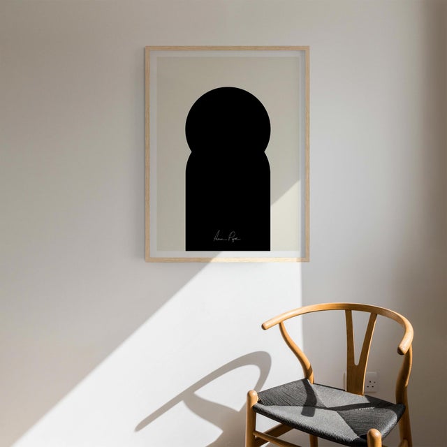 "Kokeshi", Abstract open edition giclee print. 20"x28" Elegant black geometrical form on beige background. Printed on...