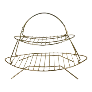 Two Tiered Mid Century Modern Brass Magazine Rack or Log Basket
