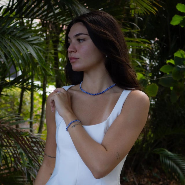 Blue Sapphire Tennis Mystic Silver Bracelet For Sale - Image 9 of 11