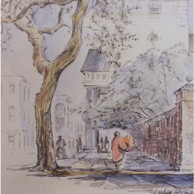 Circa 1950s "St. Michael's Church Street" hand colored print by Julia Homer Wilson. Wilson, American, 1910-2001. From her...
