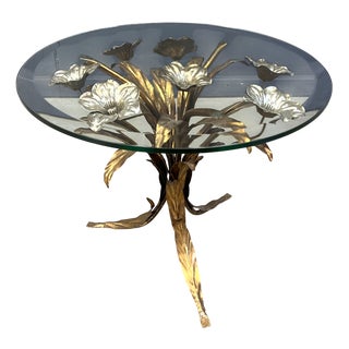 Vintage Gilt Metal Flower Side Table, 1960s For Sale