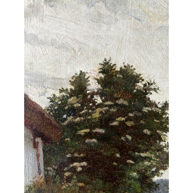 1910s Antique Original Oil Painting by Gustav Vermehren, Cottage at Dusk, Realism For Sale - Image 5 of 12