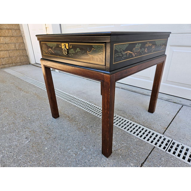 Drexel Black Lacquered Chinoiserie Side Table For Sale - Image 6 of 11