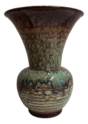 Vintage German Art Deco Ceramic Vase in Green-Brown Gradient Glaze, 1930s