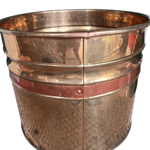 1970s Vintage Brass Planter With Copper Band Nade in Ireland 9.25" X 11" For Sale - Image 5 of 18
