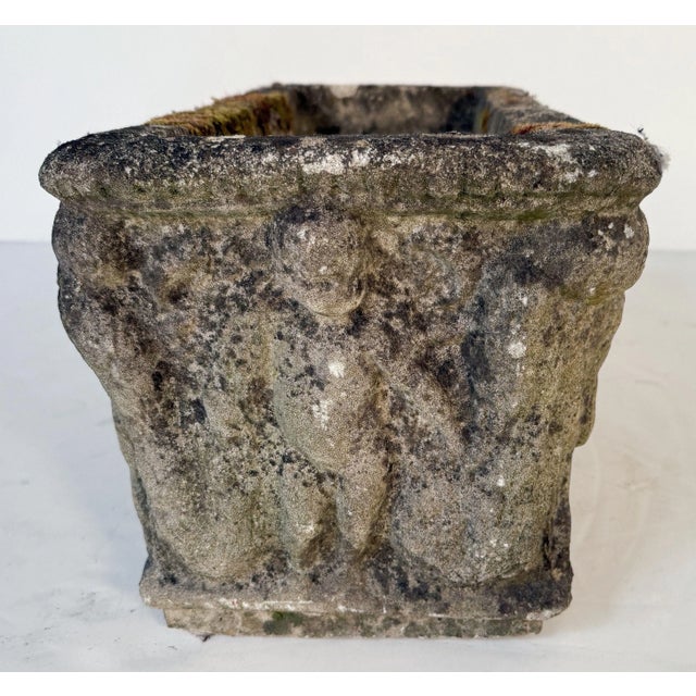 Gray English Garden Stone Trough or Planter With Cherub Relief -Two Available For Sale - Image 8 of 12