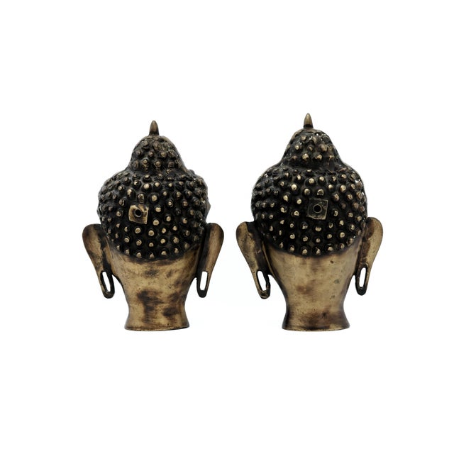 Figurative Brass Buddha Head Figurines; Bookends For Sale - Image 3 of 7
