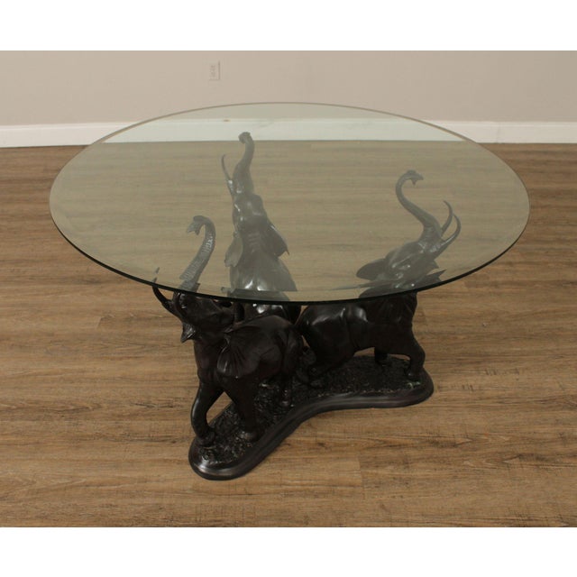 Safari Contemporary Glass Top Bronze Elephants Center Table For Sale - Image 3 of 12