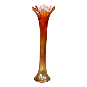 Mid-Century Large Marigold Orange Iridescent Carnival Art Glass Swung Vase