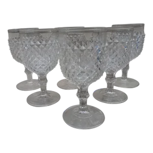 1860s Eapg Boston & Sandwich Diamond Point / Sawtooth Goblets- Set of 6