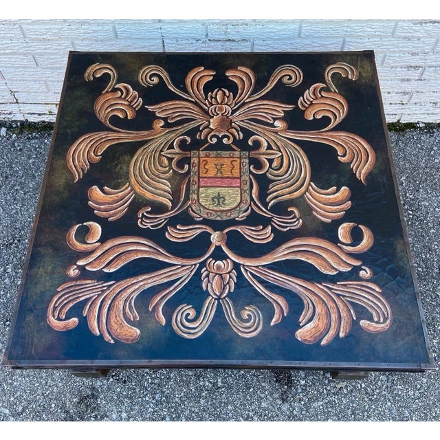 Modern Vintage Ebonized Turned Wood Legs and Crackle Top Coffee Table For Sale - Image 3 of 7