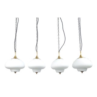 Mid-Century Modern Satin Etched Opaline Pendant with Brass Finial, 1950s For Sale