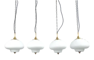 Mid-Century Modern Satin Etched Opaline Pendant with Brass Finial, 1950s