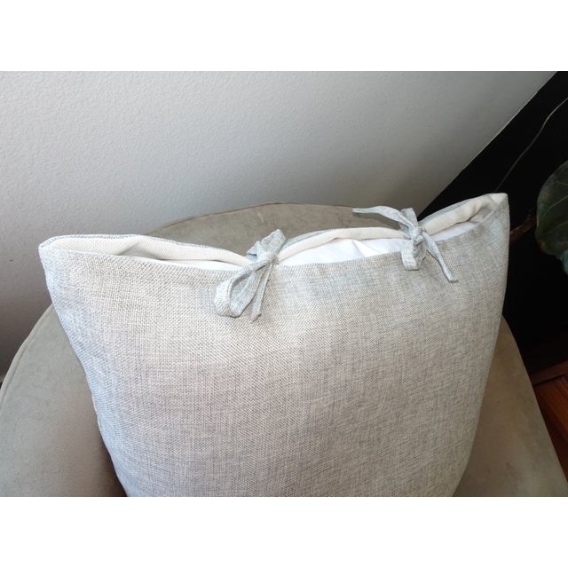 Designer Goose Down Feathers Throw Pillow W Gray Fabric Bow Tie Top For Sale - Image 16 of 16