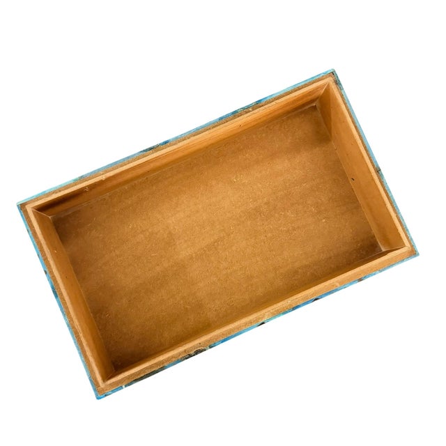 Attributed to Maitland-Smith Blue Dyed Bone Mosaic Hinged Decorative Box, Circa 1970s For Sale - Image 9 of 10
