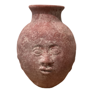 Mid 20th Century Primitive Handmade Sun Moon Faced Terra Cotta Clay Vase/Pot