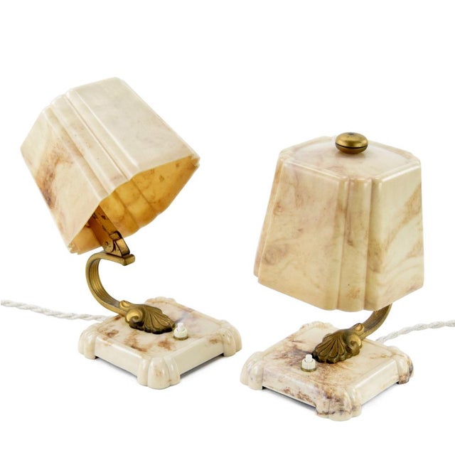 Art Deco Bakelite Table Lamps with Marble Pattern, 1930s, Set of 2 For Sale - Image 4 of 7