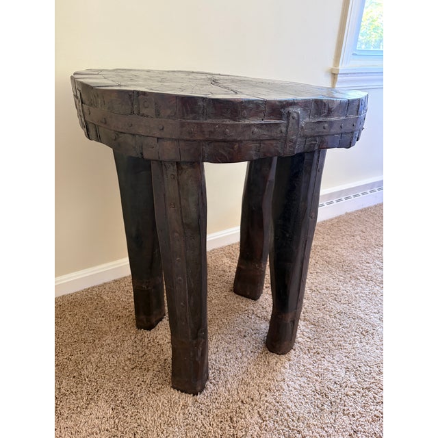 Early 20th Century Antique Hand-Carved Wood and Iron Side Table With Sculptural Primitive Form For Sale - Image 5 of 14