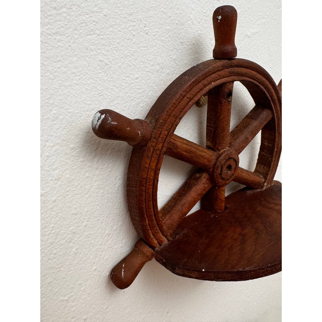 Brown Vintage Nautical/Coastal Solid Wood Ship Wheel Wall Shelves, a Pair For Sale - Image 8 of 9