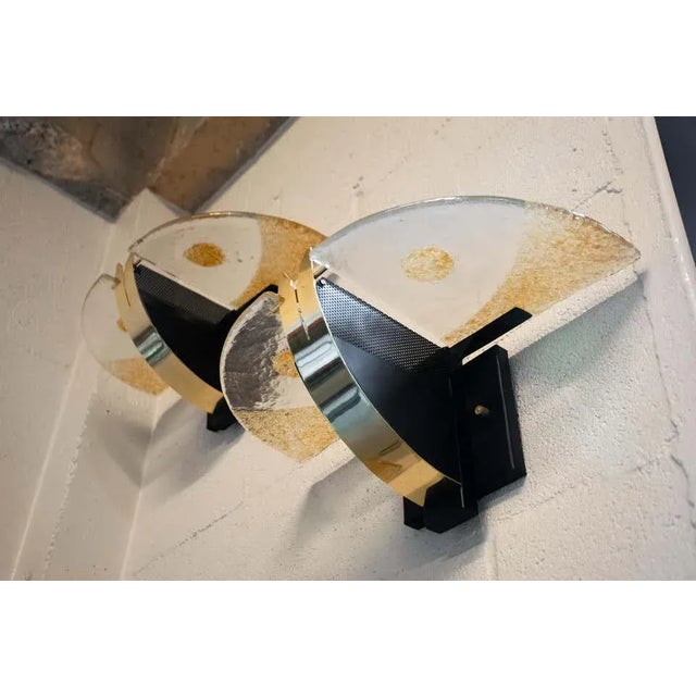 Metal Italian Mazzega Sconces With Murano Glass, 1970s - a Pair For Sale - Image 7 of 11
