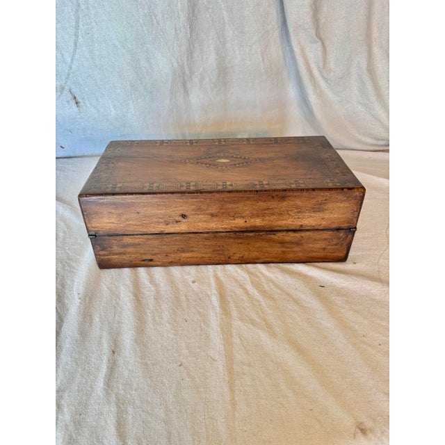 Wood 19th Century English Walnut Tunbridge Ware Writing Box For Sale - Image 7 of 12