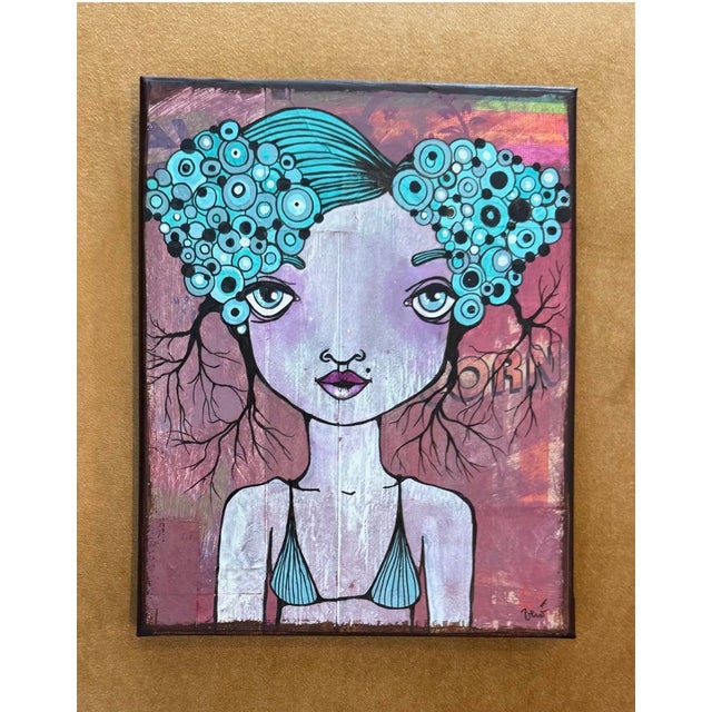 Folk Art Contemporary Original Folk/Outsider Painting in Lavender and Gold Custom Italian Frame For Sale - Image 3 of 9