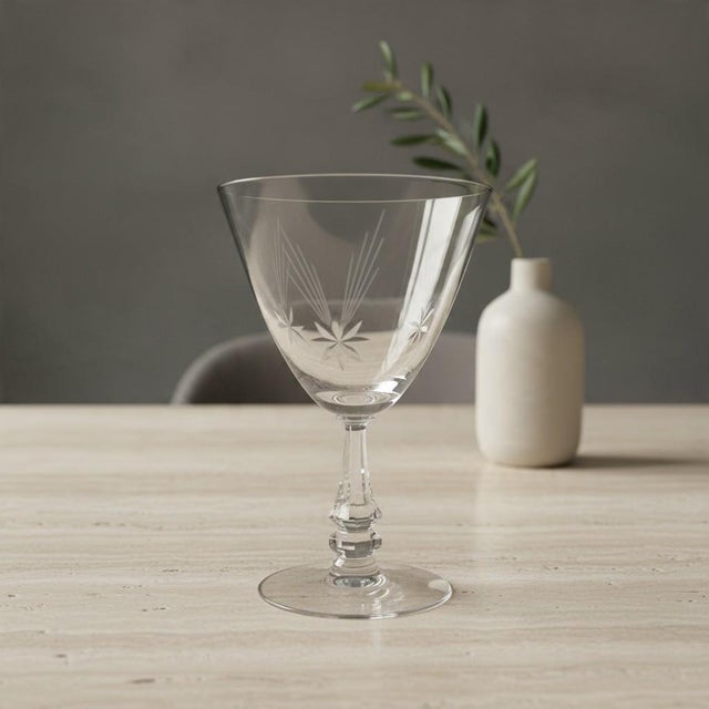 Vintage Tiffin Franciscan Shooting Star Water Goblets-Set of 7-Etched Stemware For Sale - Image 6 of 9