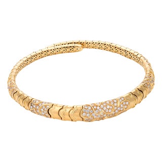 Vintage 5.00 Carat Diamond 18k Yellow Gold Flexible Chocker Necklace For Sale