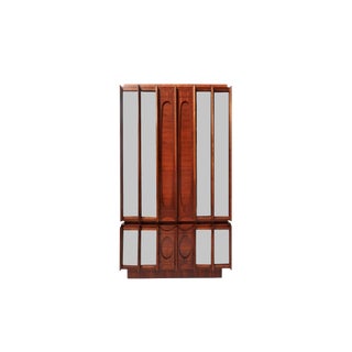 Mid-Century Brutalist Wood & Mirrored Armoire For Sale