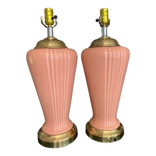 Vintage Postmodern Peach Art Deco Revival Lamps a Pair For Sale