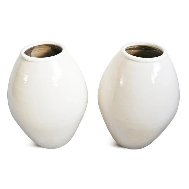 Asian Modern Vintage White Milk Oblong Ceramic Vase For Sale In Los Angeles - Image 6 of 8