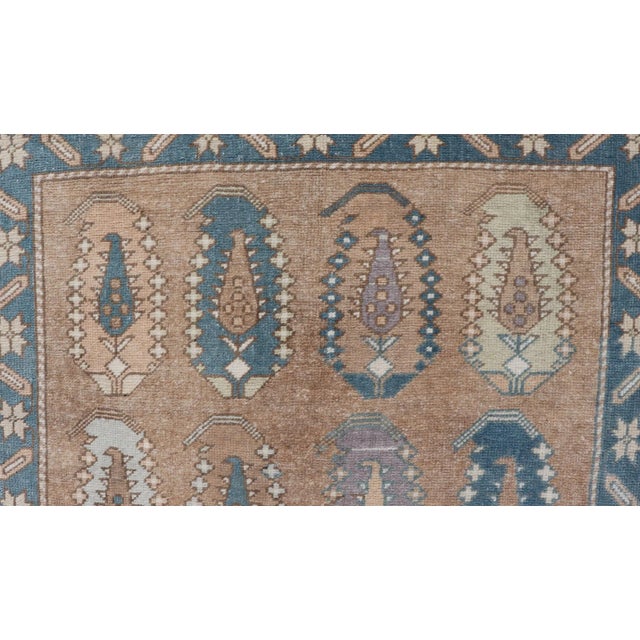 Vintage Turkish Tulu Rug With Large Scale Paisley Design in Tans, Brown and Blue 3'5"x6'1" For Sale In Atlanta - Image 6 of 10
